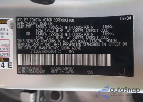 2004 Toyota Highlander z USA, uszkodzony, nr VIN JTEGD21A240104173